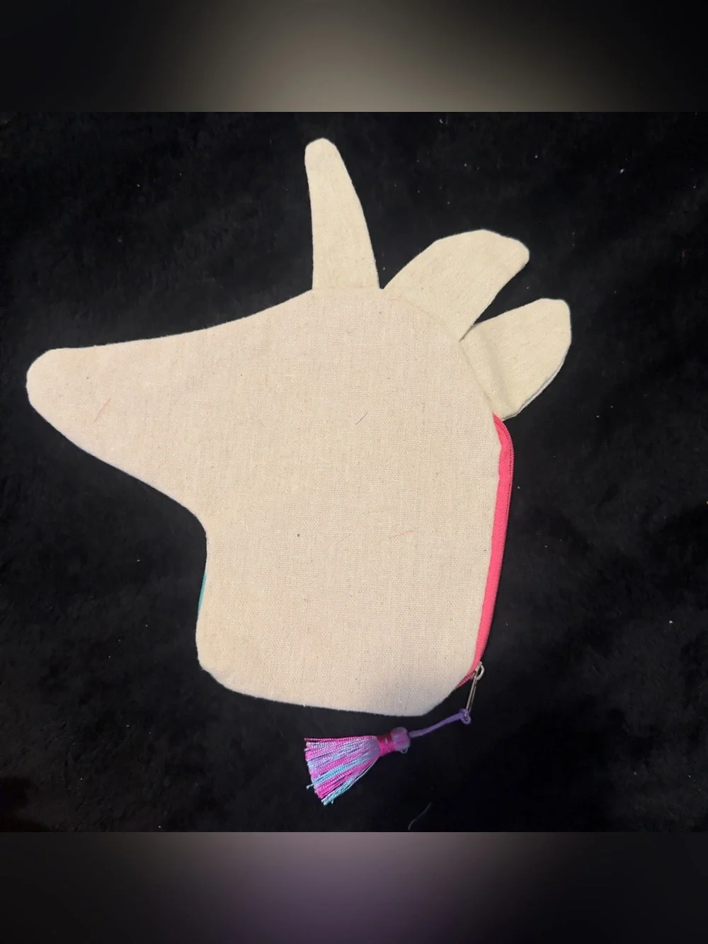Unicorn Zip Purse  - Cream with Pink, Teal & Purple Mane